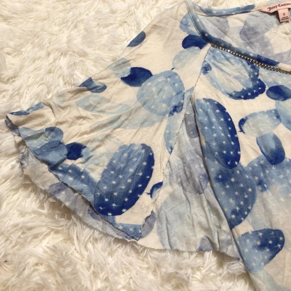 Juicy Couture Y2K Cape Top Blue Watercolor Floral Sequin Bedazzle Glam Small M - Picture 5 of 9